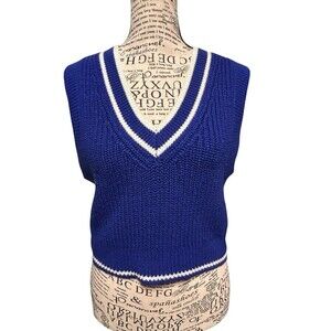 Divided  H&M Ribbed navy blue White Striped v-neck sweater vest S‎ Preppy Y2K